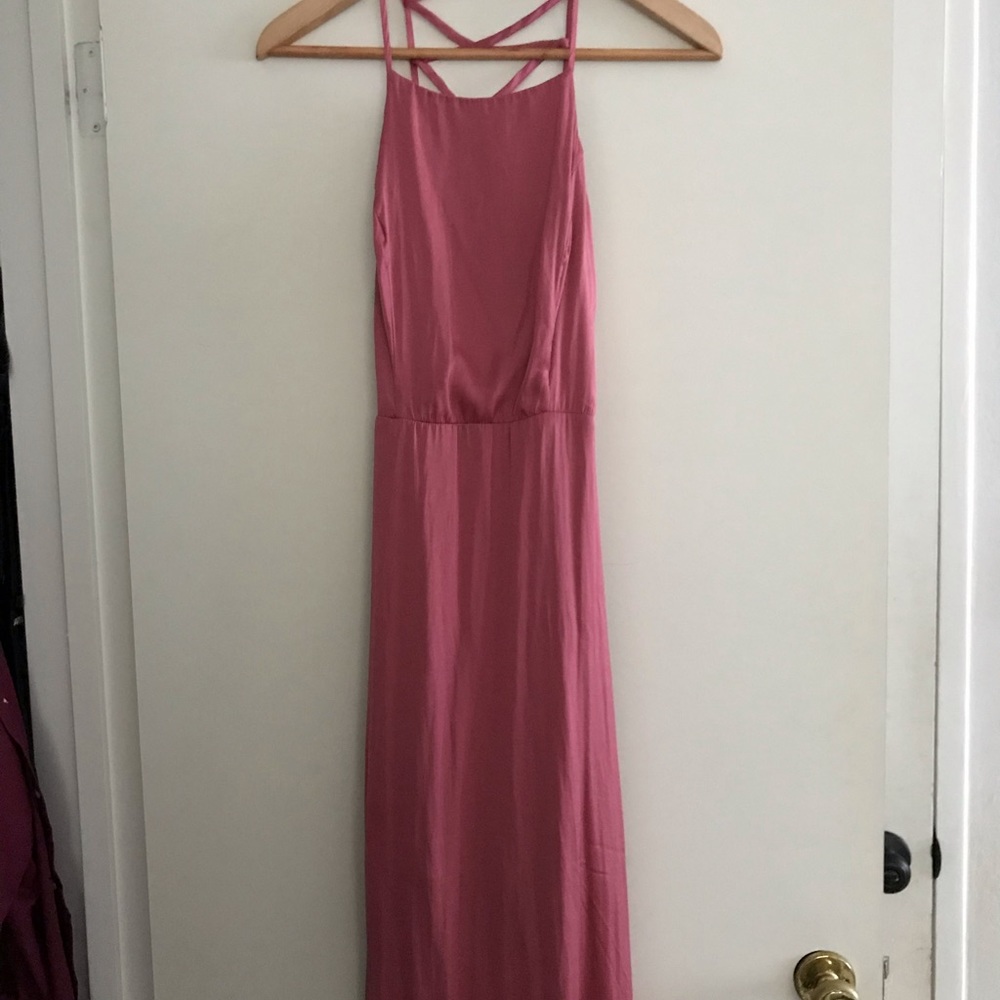 Floor length mauve strappy dress